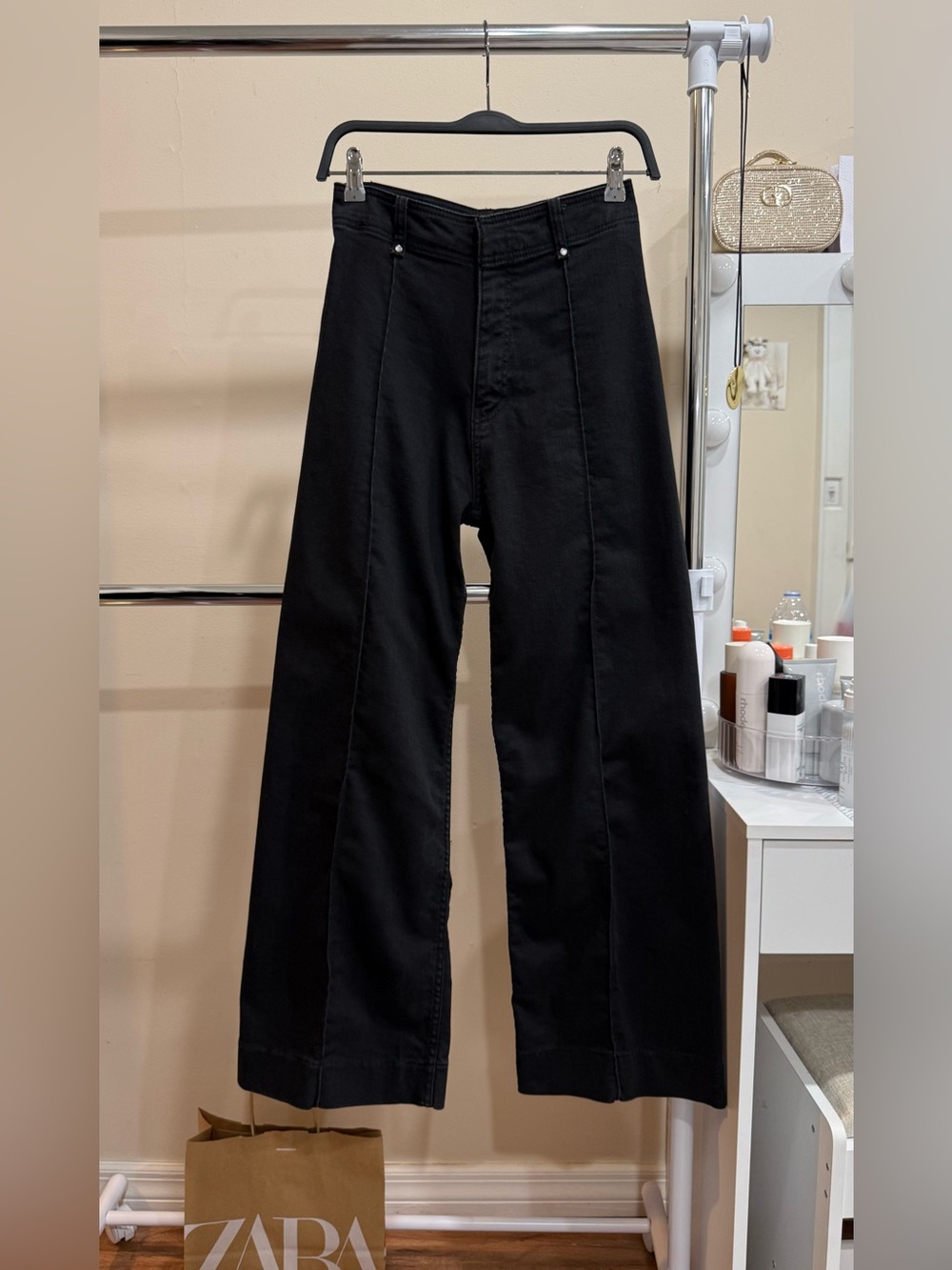ZARA Wide Leg Black Jeans EU 36 US 4 High Rise